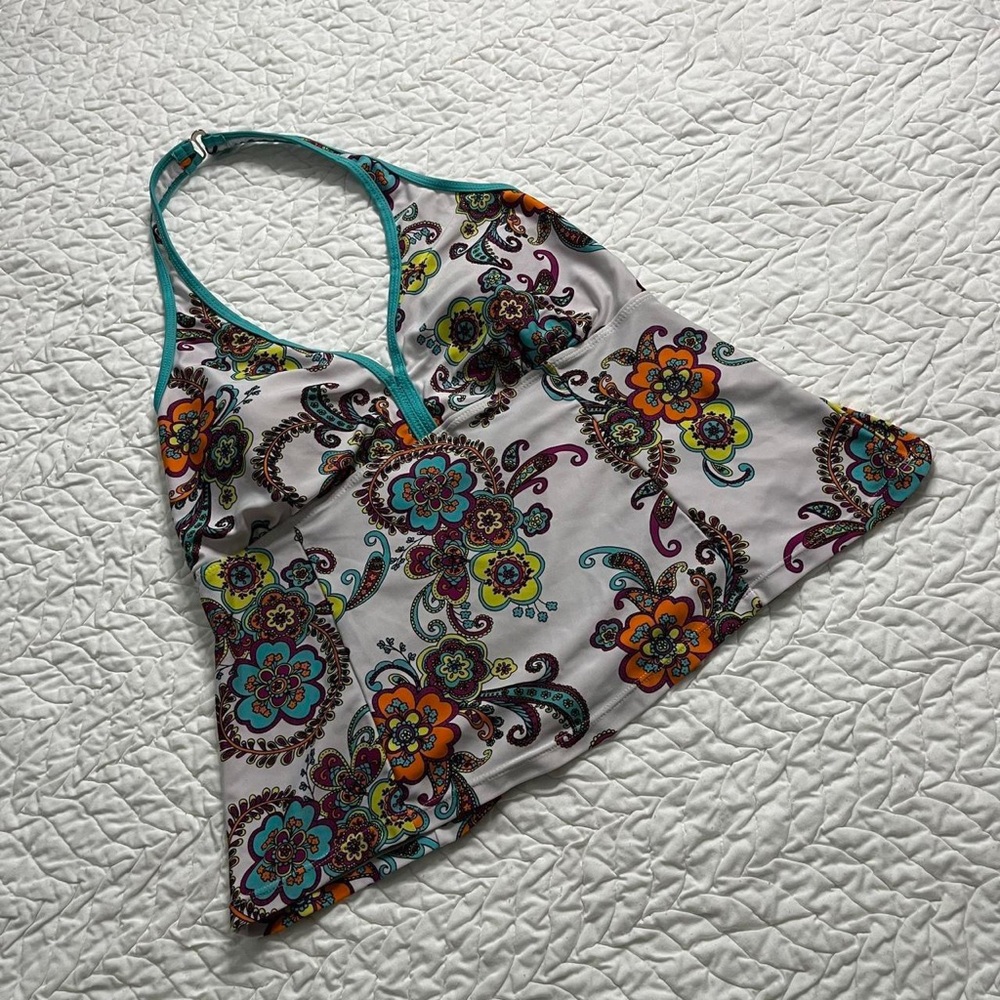 Banana Moon swimwear swim halter neck floral paisley white colorful top 1XL
